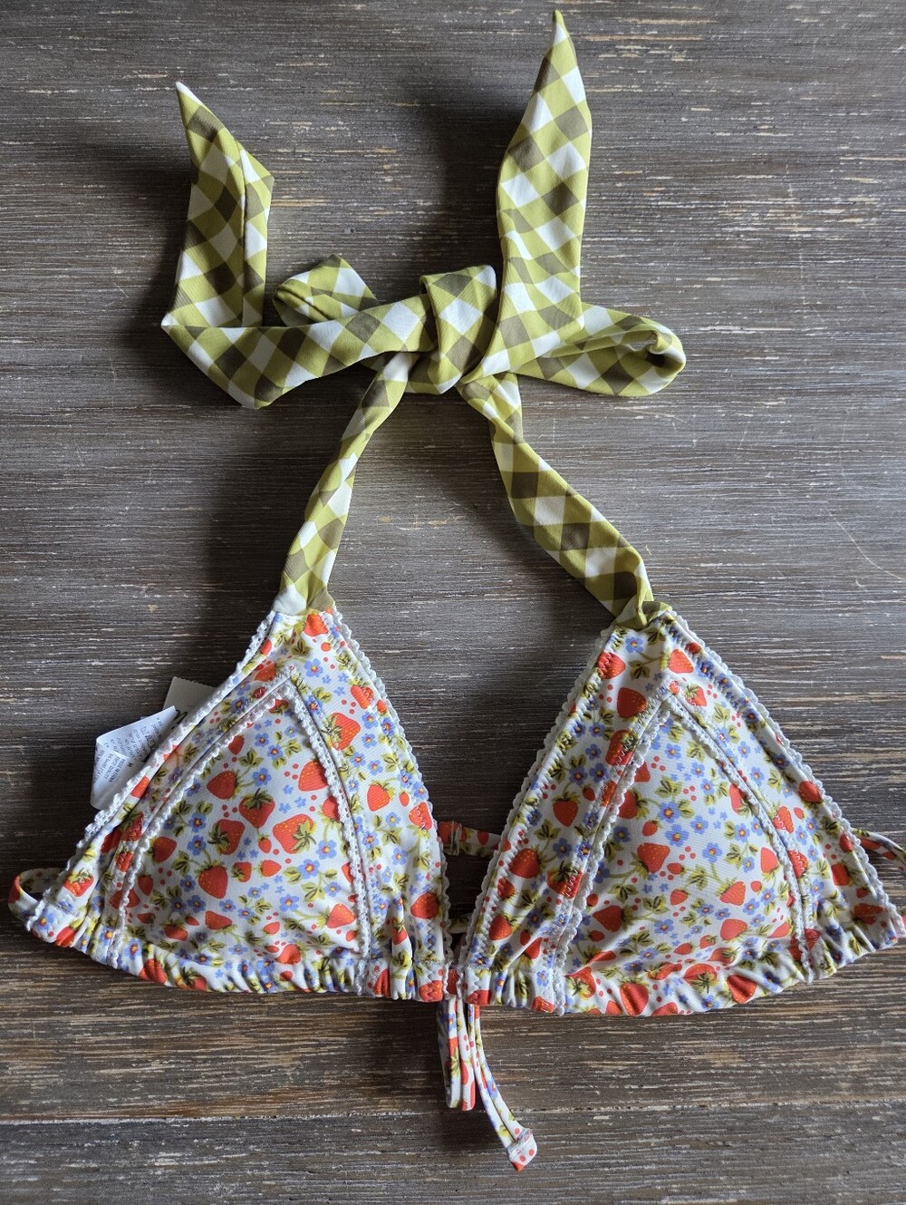 NWT Aerie Gingham Strawberry Triangle Bikini Top